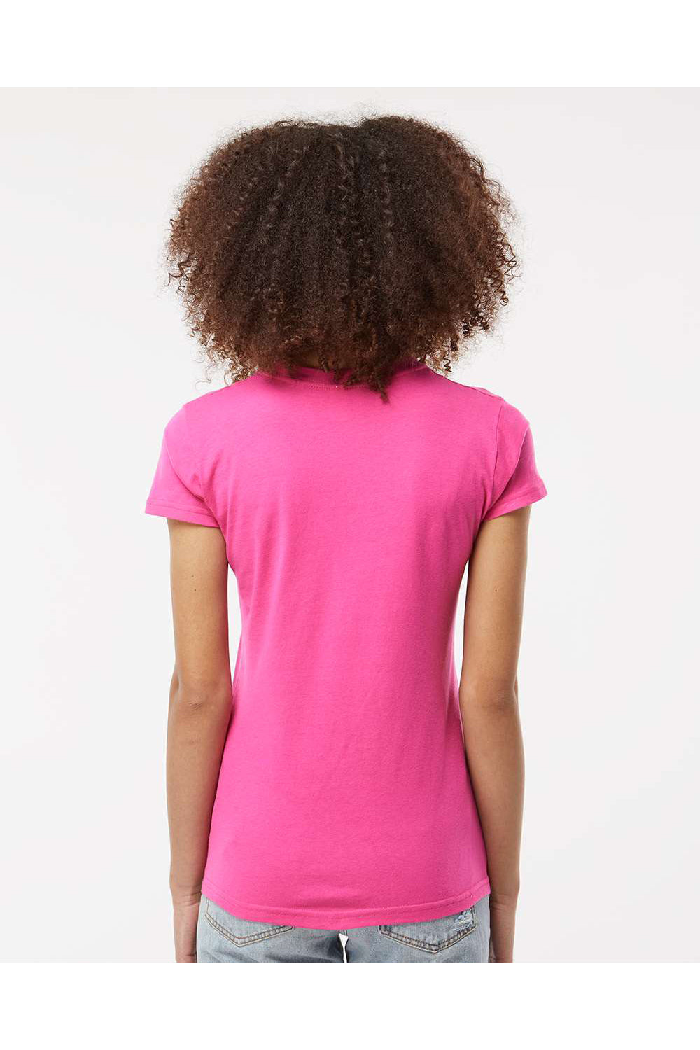Tultex 213 Womens Fine Jersey Slim Fit Short Sleeve Crewneck T-Shirt Fuchsia Pink Model Back