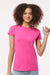 Tultex 213 Womens Fine Jersey Slim Fit Short Sleeve Crewneck T-Shirt Fuchsia Pink Model Front
