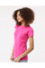 Tultex 213 Womens Fine Jersey Slim Fit Short Sleeve Crewneck T-Shirt Fuchsia Pink Model Side