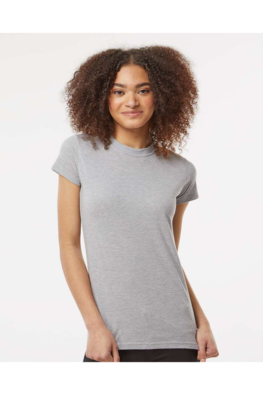 Tultex 213 Womens Fine Jersey Slim Fit Short Sleeve Crewneck T-Shirt Heather Grey Model Front