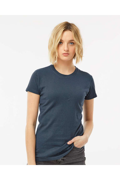 Tultex 213 Womens Fine Jersey Slim Fit Short Sleeve Crewneck T-Shirt Indigo Blue Model Front