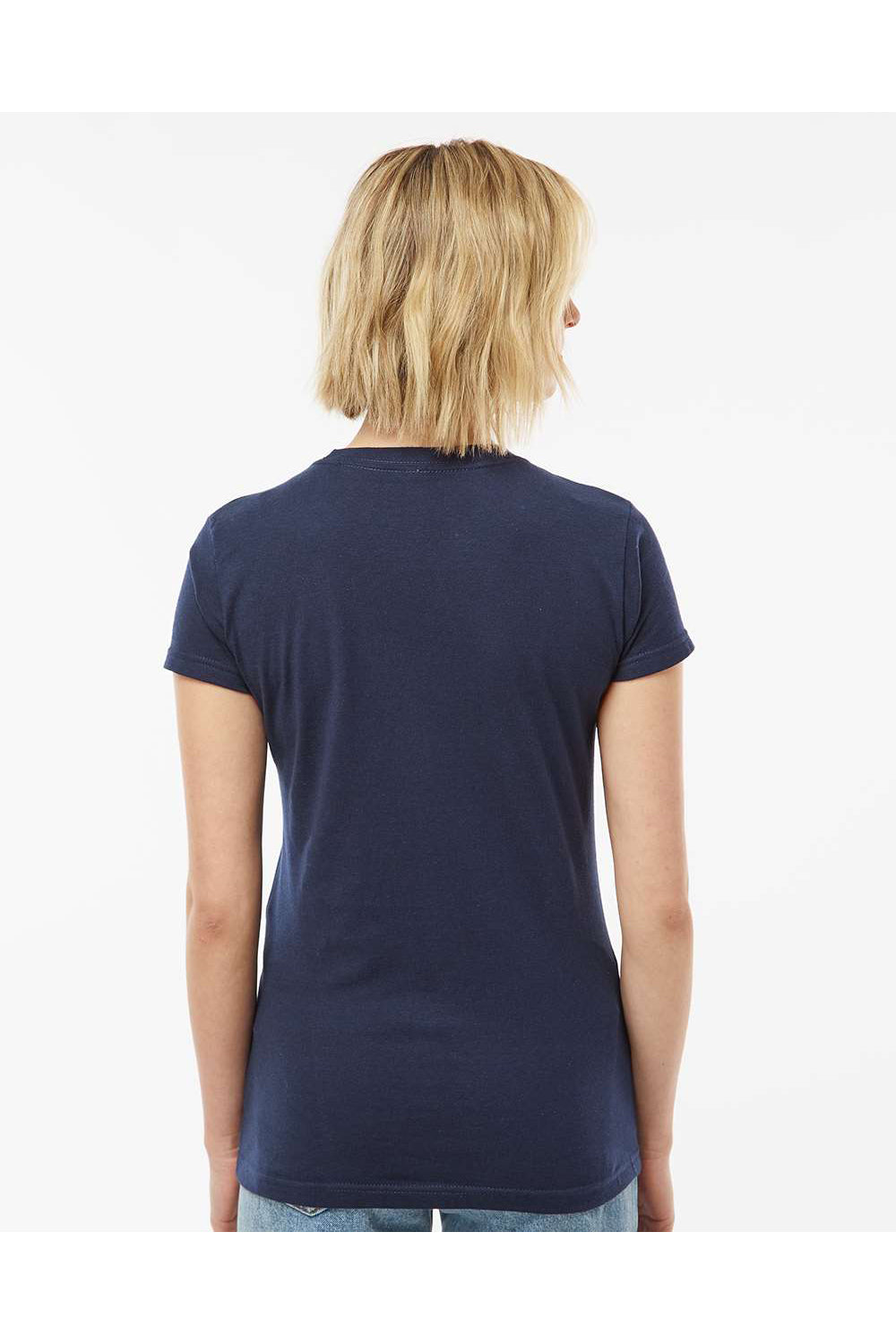 Tultex 213 Womens Fine Jersey Slim Fit Short Sleeve Crewneck T-Shirt Navy Blue Model Back