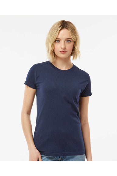 Tultex 213 Womens Fine Jersey Slim Fit Short Sleeve Crewneck T-Shirt Navy Blue Model Front