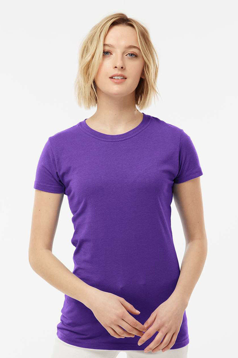Tultex 213 Womens Fine Jersey Slim Fit Short Sleeve Crewneck T-Shirt Purple Model Front