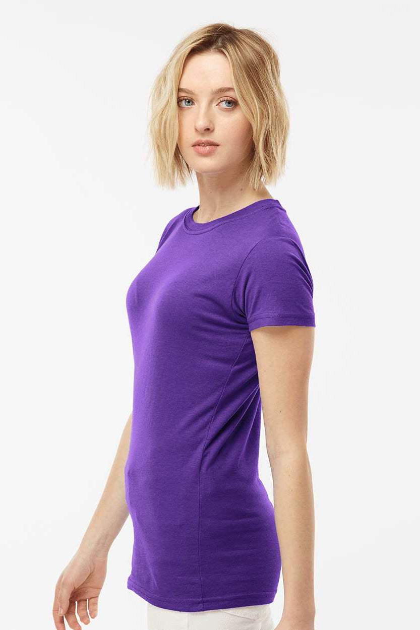 Tultex 213 Womens Fine Jersey Slim Fit Short Sleeve Crewneck T-Shirt Purple Model Side
