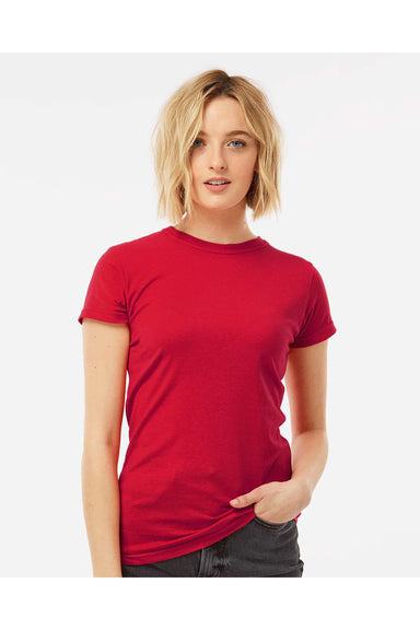 Tultex 213 Womens Fine Jersey Slim Fit Short Sleeve Crewneck T-Shirt Red Model Front