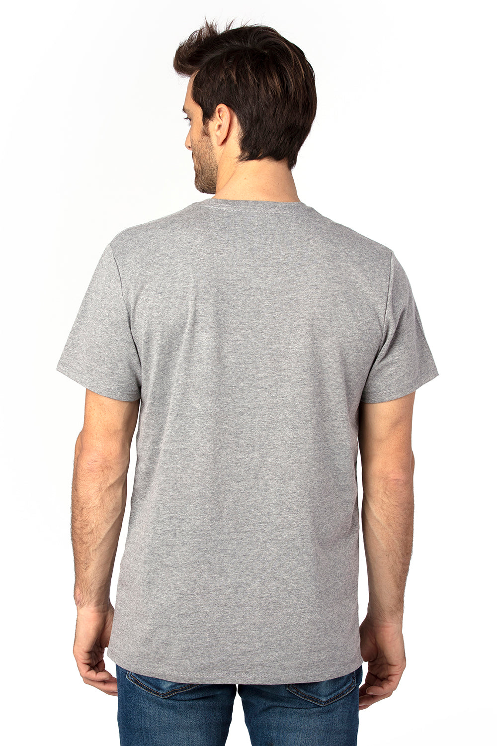 Threadfast Apparel 100A Mens Ultimate Short Sleeve Crewneck T-Shirt Heather Grey Model Back