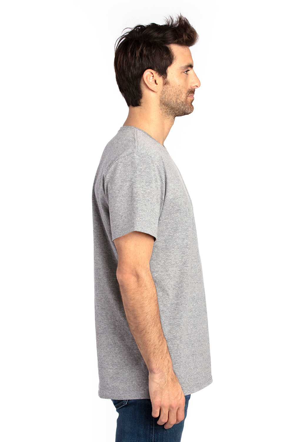 Threadfast Apparel 100A Mens Ultimate Short Sleeve Crewneck T-Shirt Heather Grey Model Side
