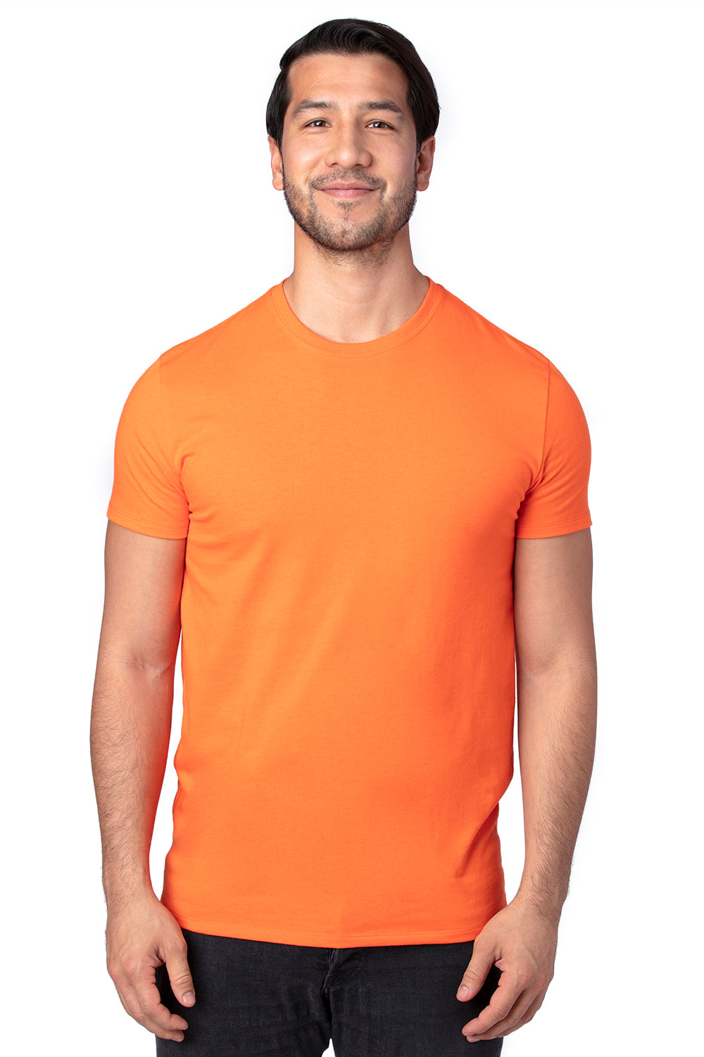 Threadfast Apparel 100A Mens Ultimate Short Sleeve Crewneck T-Shirt Bright Orange Model Front