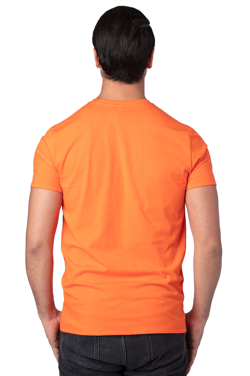 Threadfast Apparel 100A Mens Ultimate Short Sleeve Crewneck T-Shirt Bright Orange Model Back