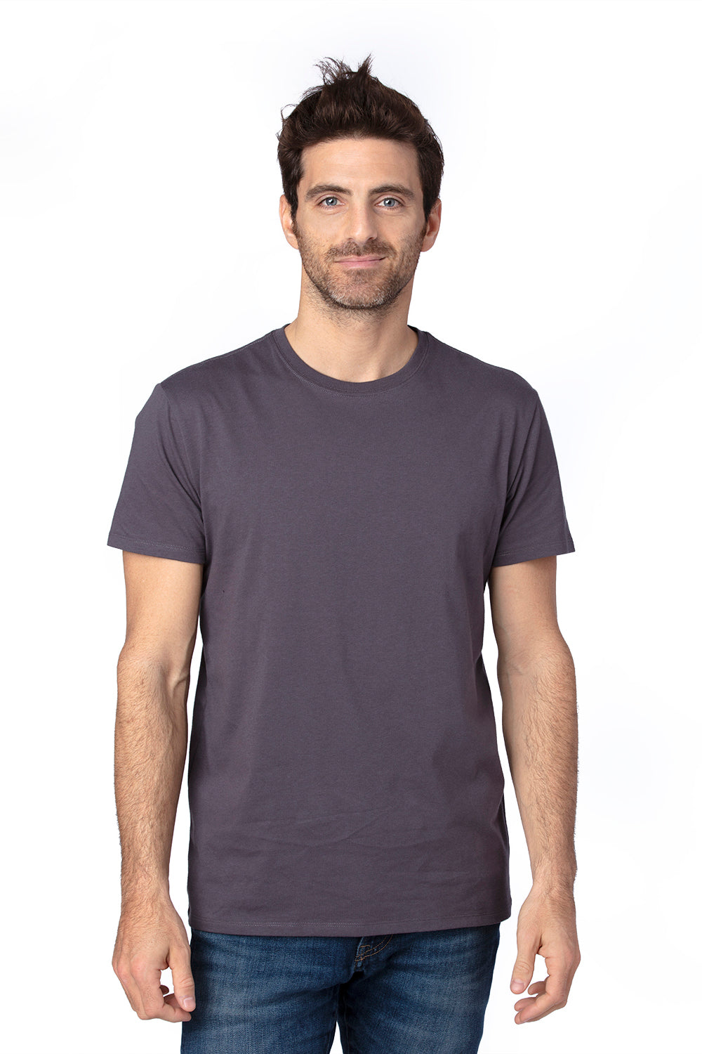 Threadfast Apparel 100A Mens Ultimate Short Sleeve Crewneck T-Shirt Graphite Grey Model Front