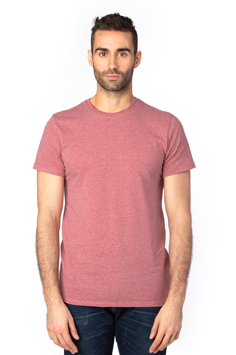 Threadfast Apparel 100A Mens Ultimate Short Sleeve Crewneck T-Shirt Heather Maroon Model Front