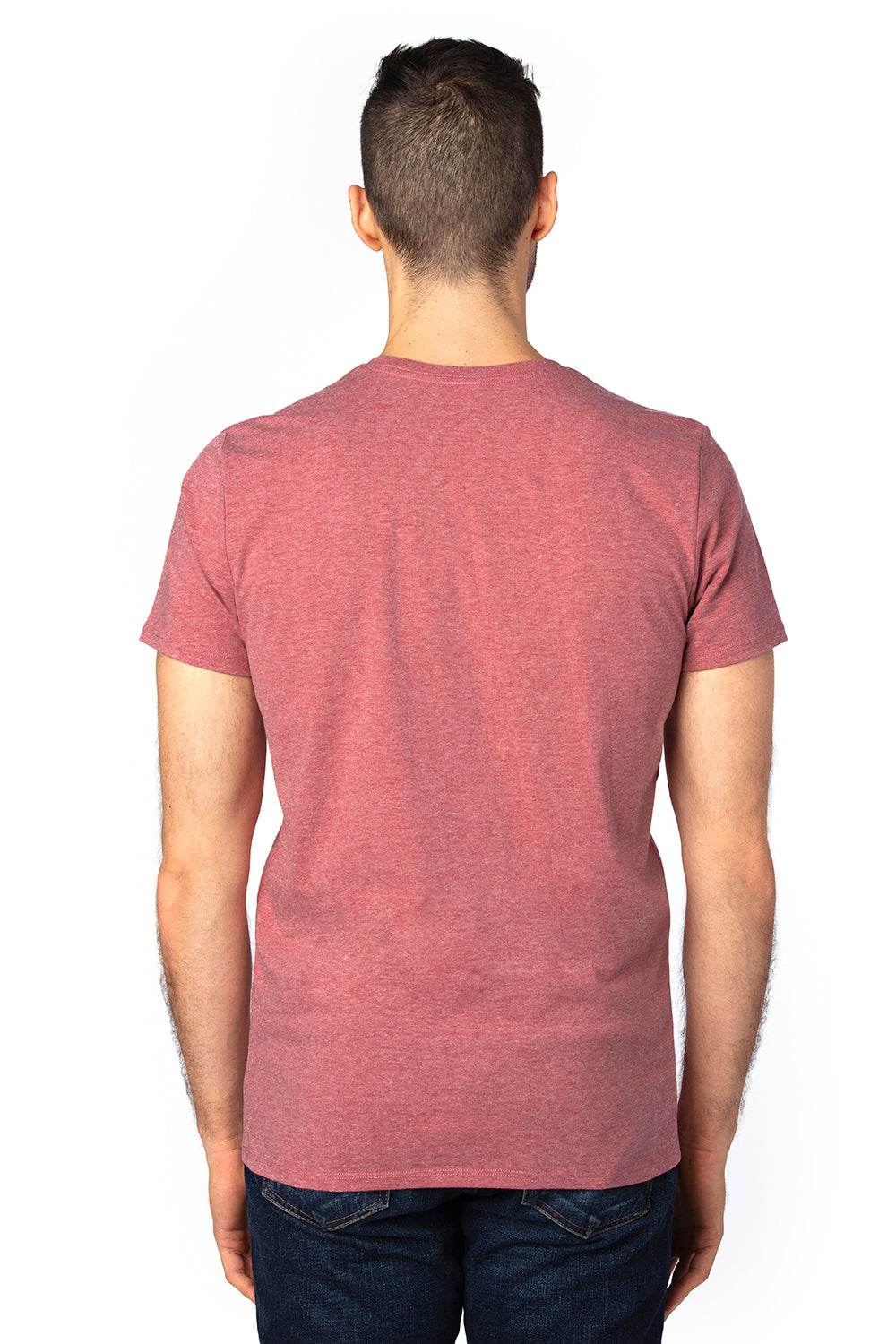 Threadfast Apparel 100A Mens Ultimate Short Sleeve Crewneck T-Shirt Heather Maroon Model Back