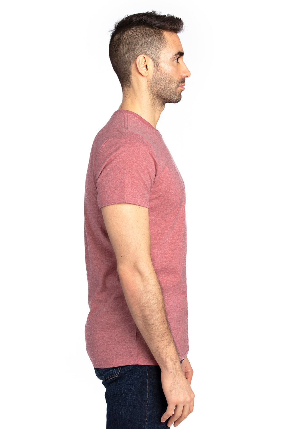 Threadfast Apparel 100A Mens Ultimate Short Sleeve Crewneck T-Shirt Heather Maroon Model Side