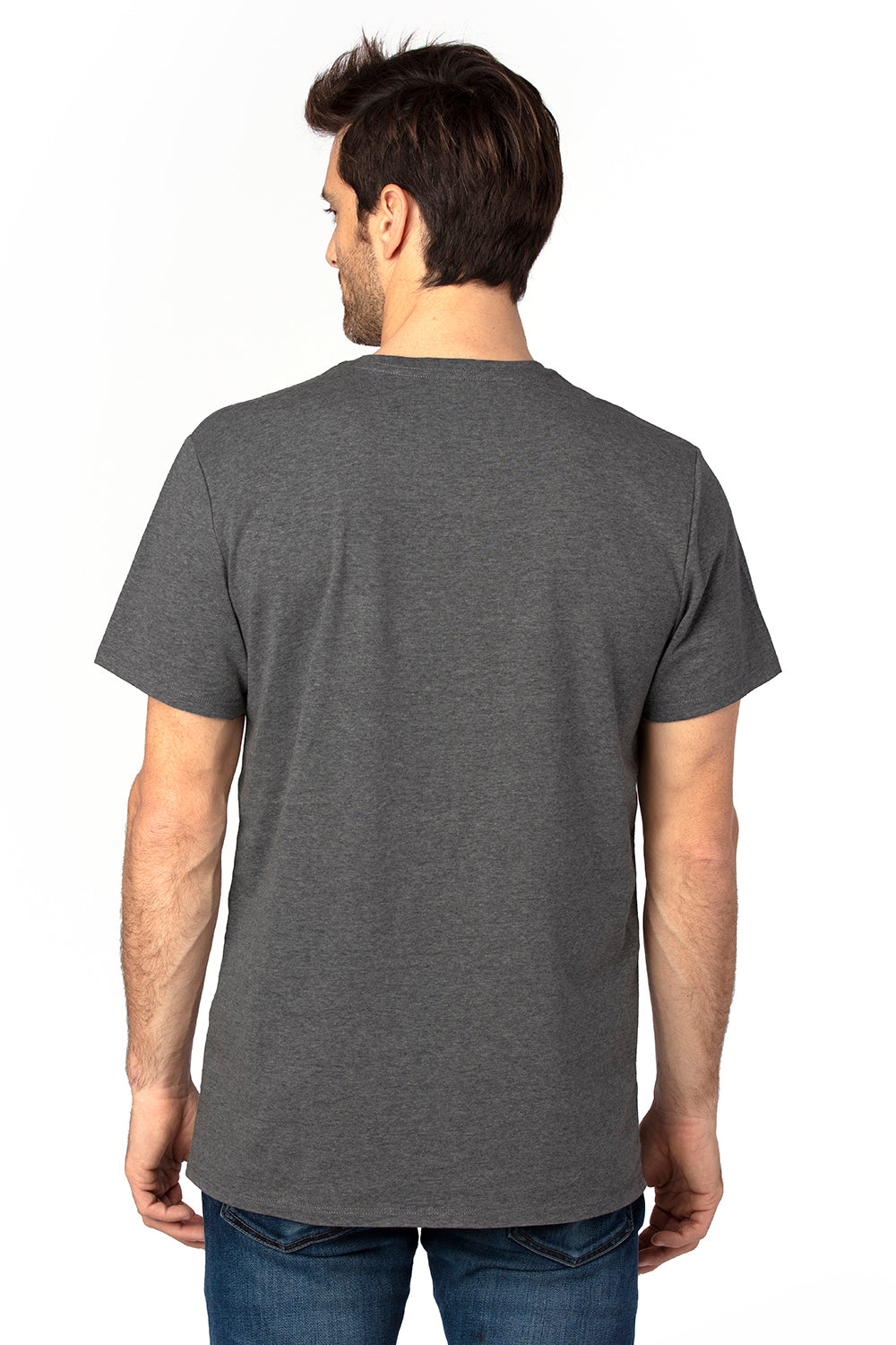Threadfast Apparel 100A Mens Ultimate Short Sleeve Crewneck T-Shirt Heather Charcoal Grey Model Back
