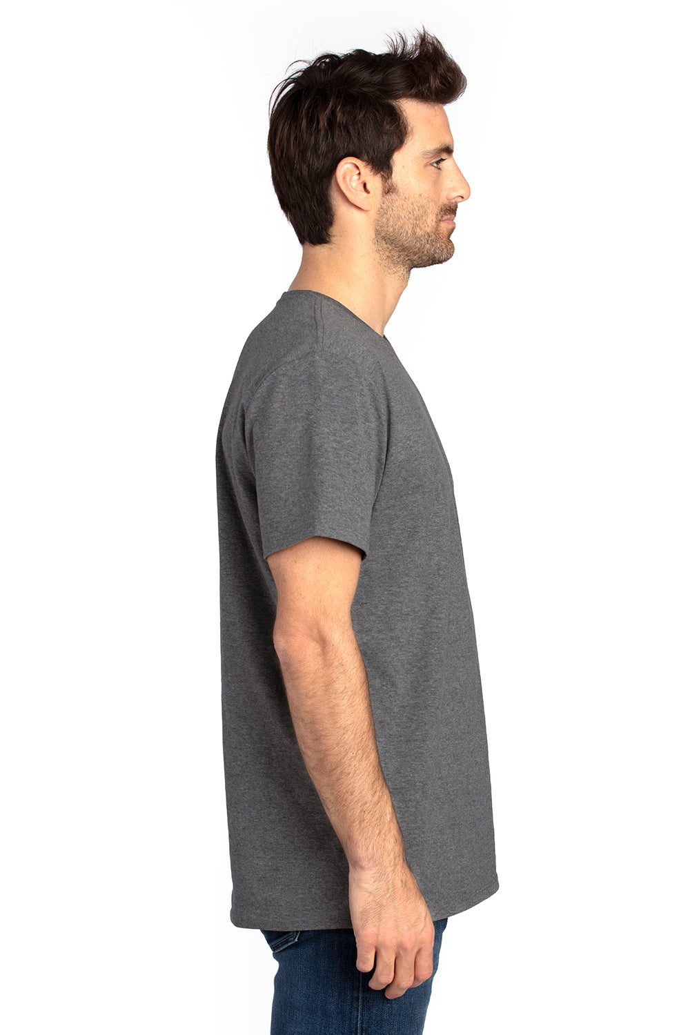 Threadfast Apparel 100A Mens Ultimate Short Sleeve Crewneck T-Shirt Heather Charcoal Grey Model Side