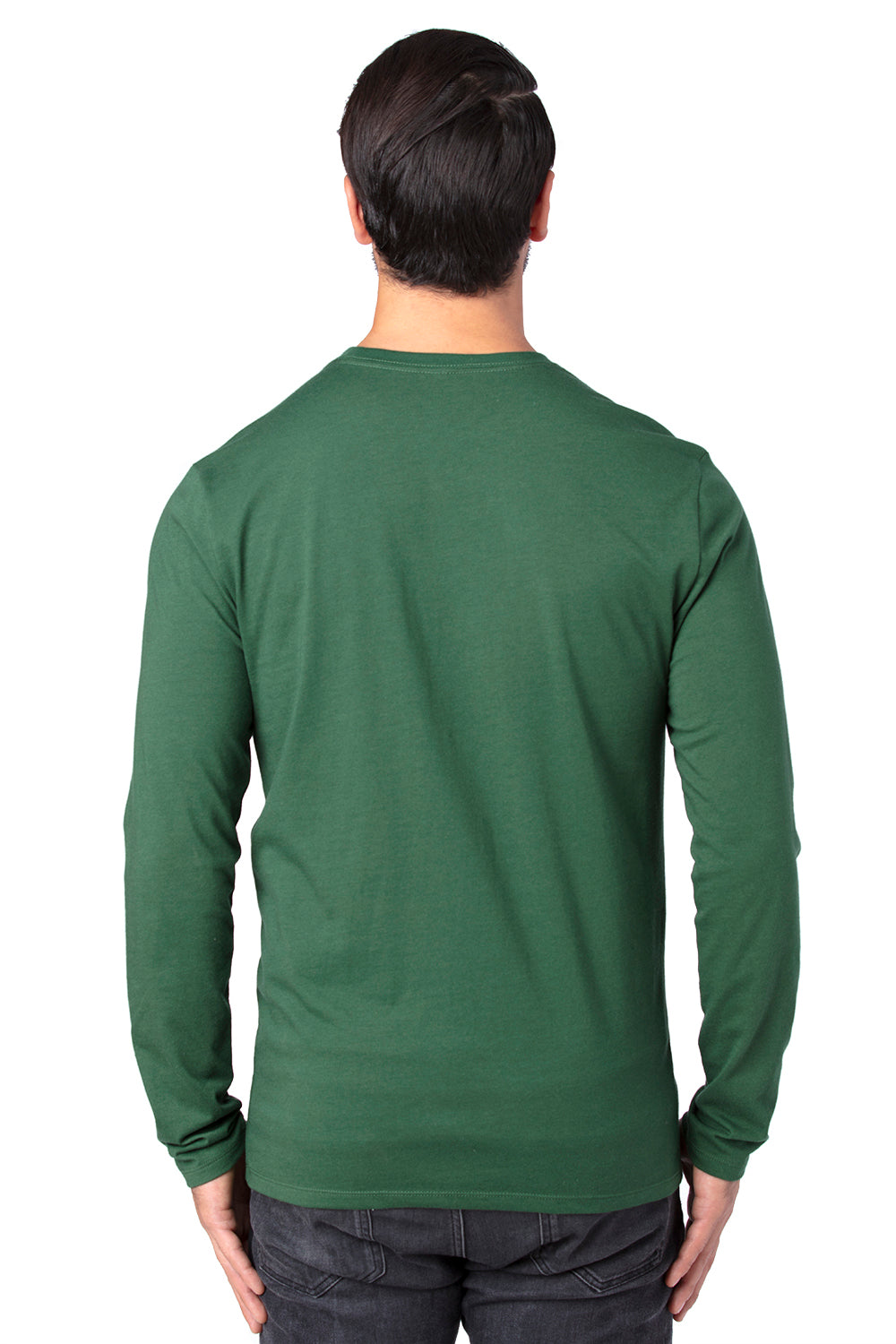 Threadfast Apparel 100LS Mens Ultimate Long Sleeve Crewneck T-Shirt Forest Green Model Back