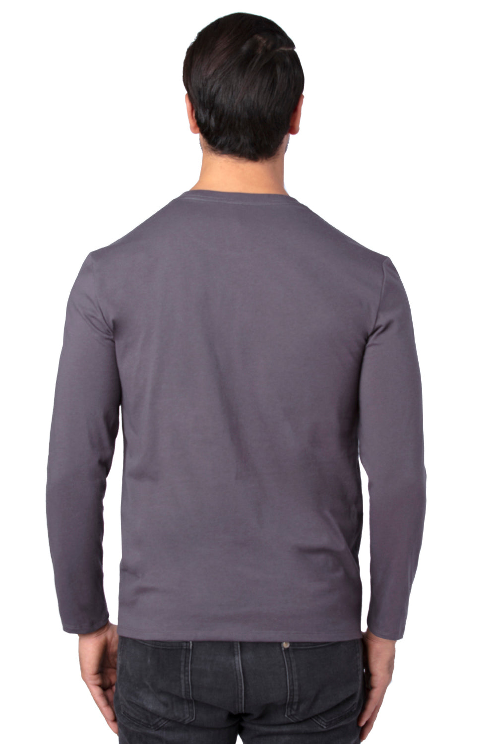 Threadfast Apparel 100LS Mens Ultimate Long Sleeve Crewneck T-Shirt Graphite Grey Model Back