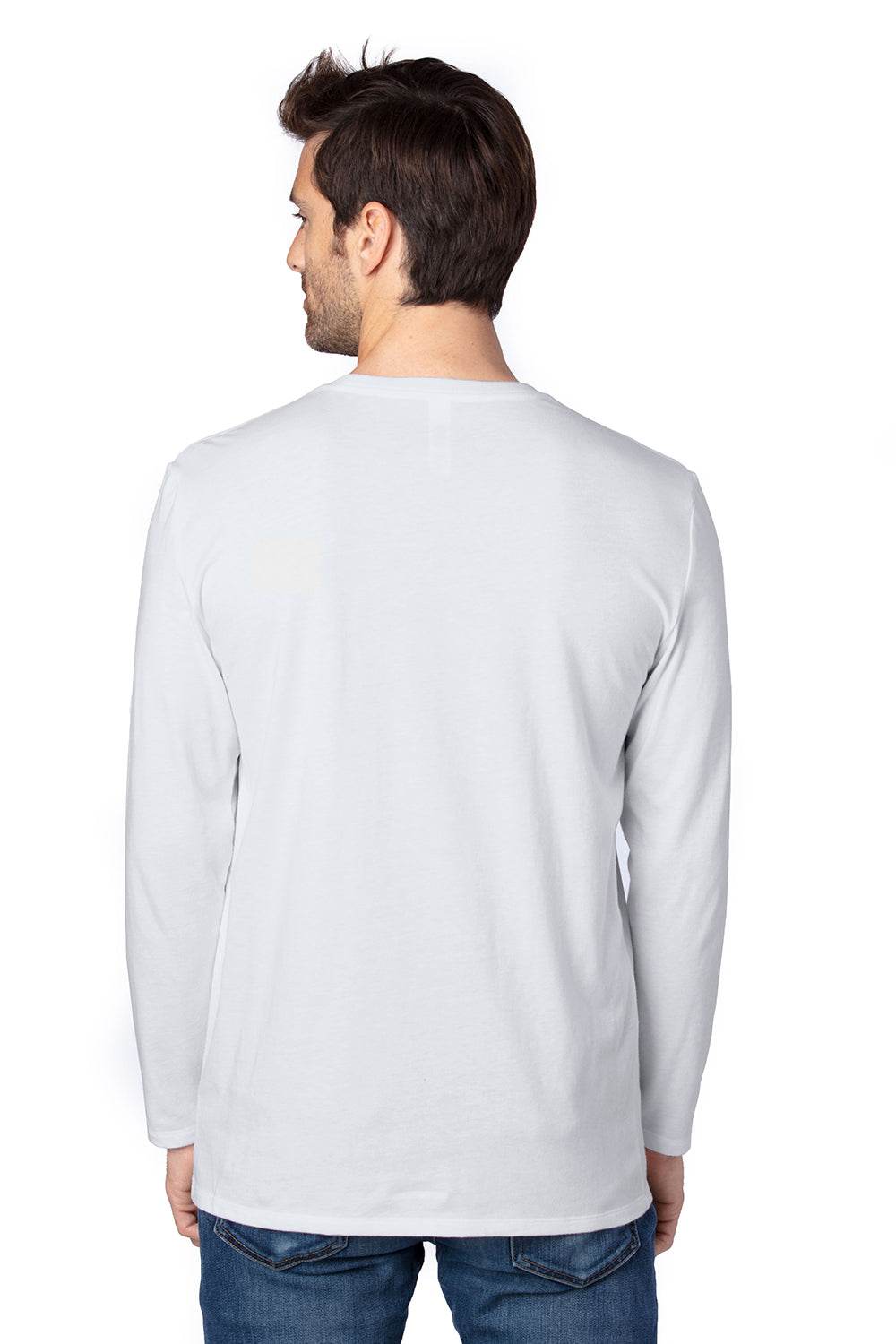 Threadfast Apparel 100LS Mens Ultimate Long Sleeve Crewneck T-Shirt Silver Grey Model Back