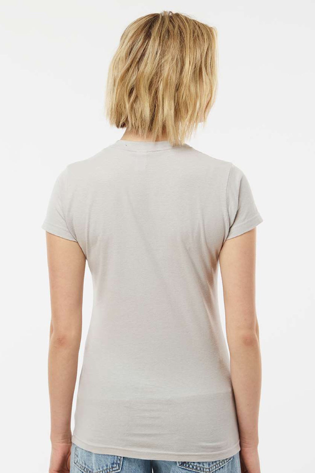 Tultex 213 Womens Fine Jersey Slim Fit Short Sleeve Crewneck T-Shirt Silver Grey Model Back