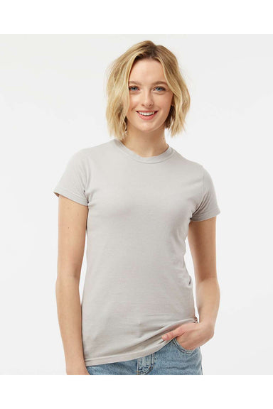 Tultex 213 Womens Fine Jersey Slim Fit Short Sleeve Crewneck T-Shirt Silver Grey Model Front