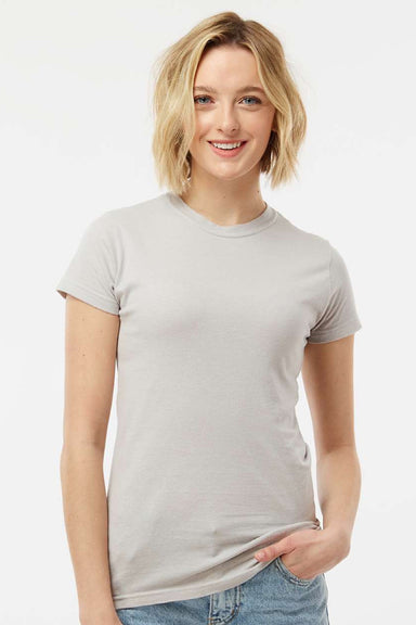 Tultex 213 Womens Fine Jersey Slim Fit Short Sleeve Crewneck T-Shirt Silver Grey Model Front