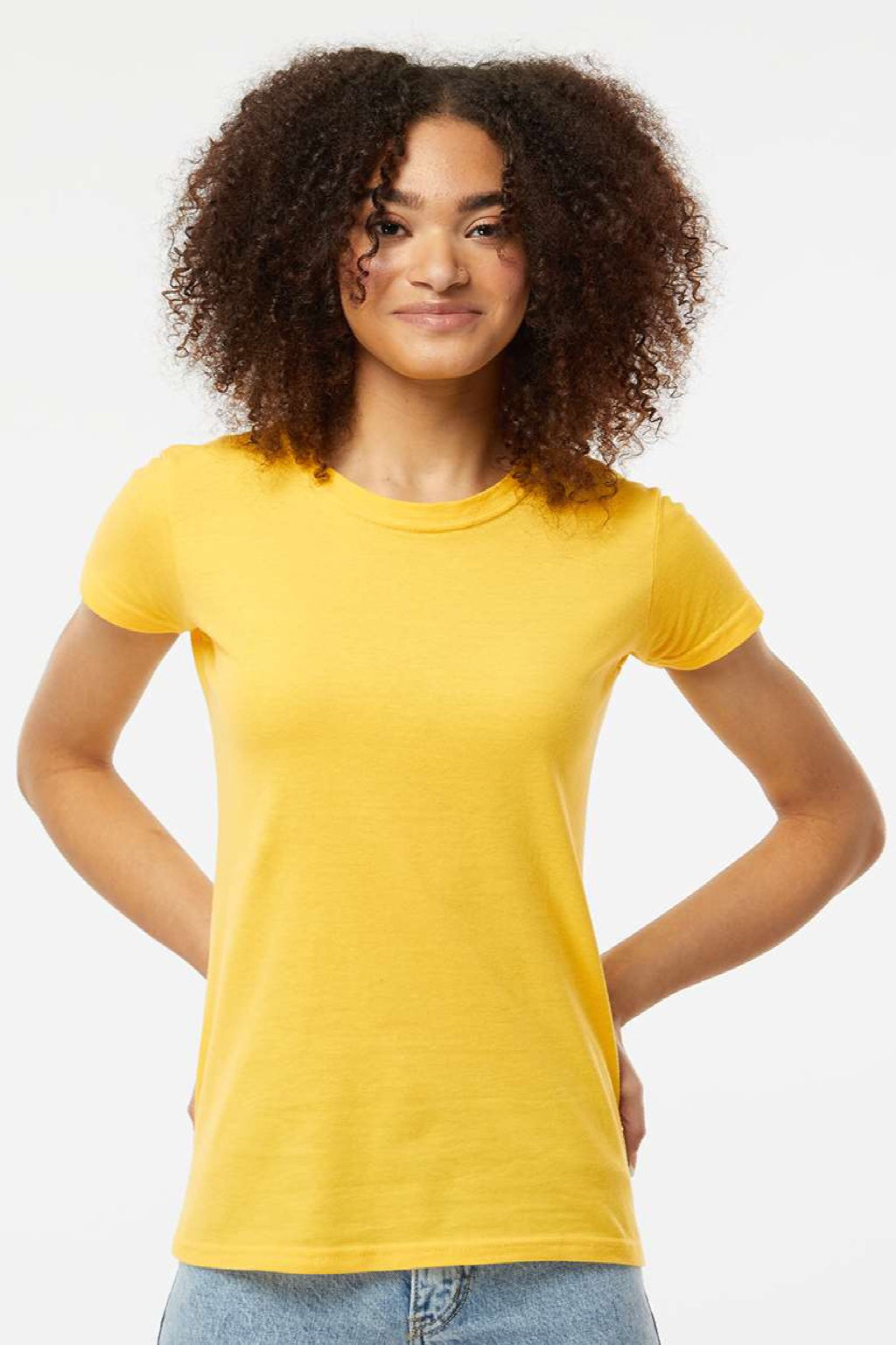 Tultex 213 Womens Fine Jersey Slim Fit Short Sleeve Crewneck T-Shirt Sunshine Yellow Model Front