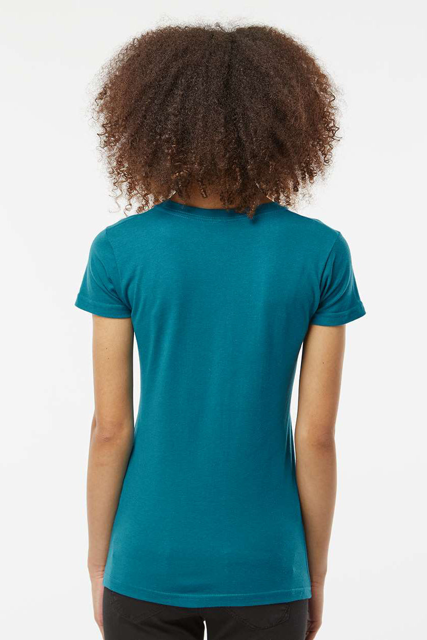 Tultex 213 Womens Fine Jersey Slim Fit Short Sleeve Crewneck T-Shirt Teal Blue Model Back