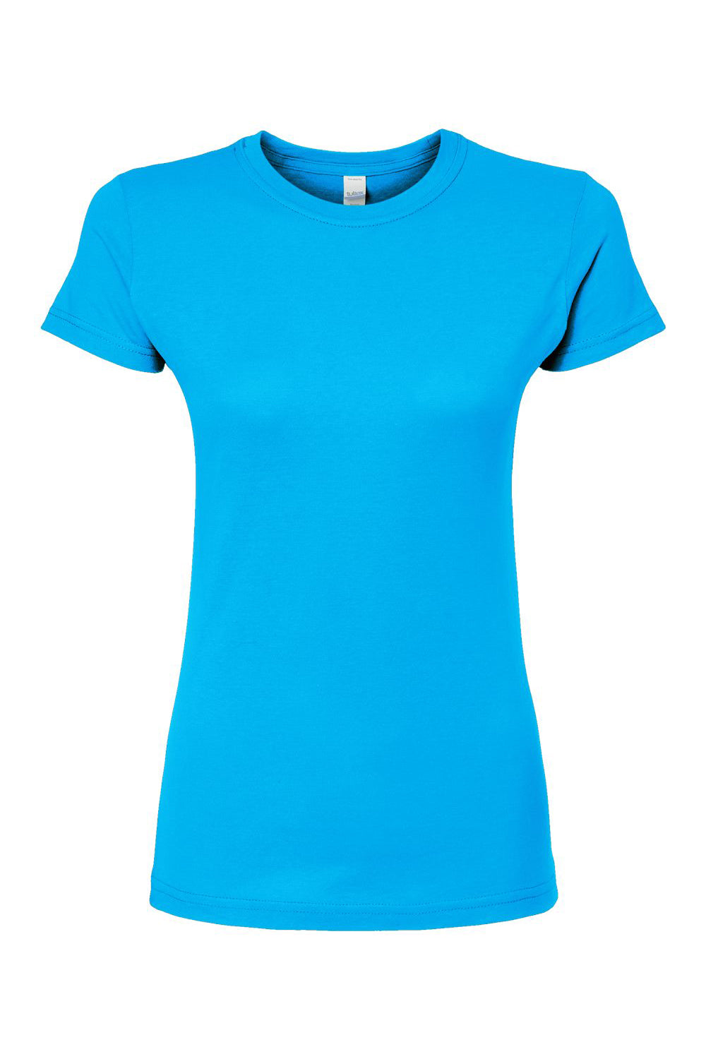 Tultex 213 Womens Fine Jersey Slim Fit Short Sleeve Crewneck T-Shirt Turquoise Blue Flat Front