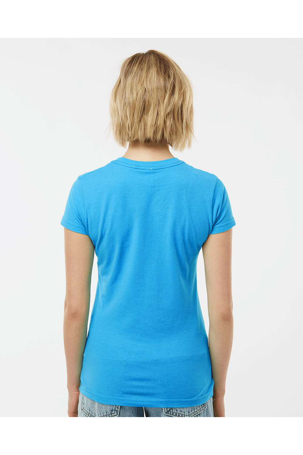 Tultex 213 Womens Fine Jersey Slim Fit Short Sleeve Crewneck T-Shirt Turquoise Blue Model Back