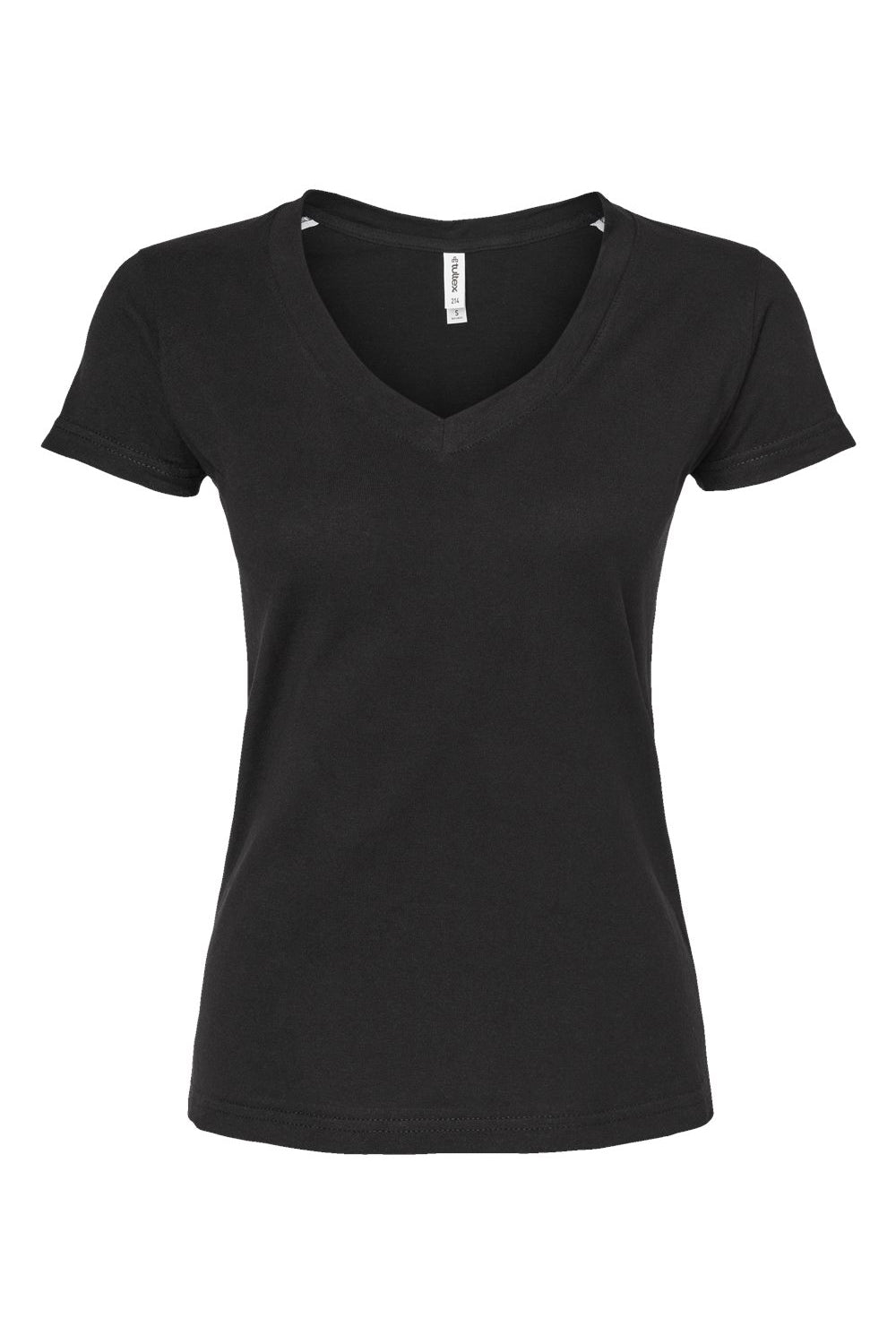 Tultex 214 Womens Fine Jersey Short Sleeve V-Neck T-Shirt Black Flat Front