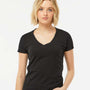 Tultex Womens Fine Jersey Short Sleeve V-Neck T-Shirt - Black - NEW