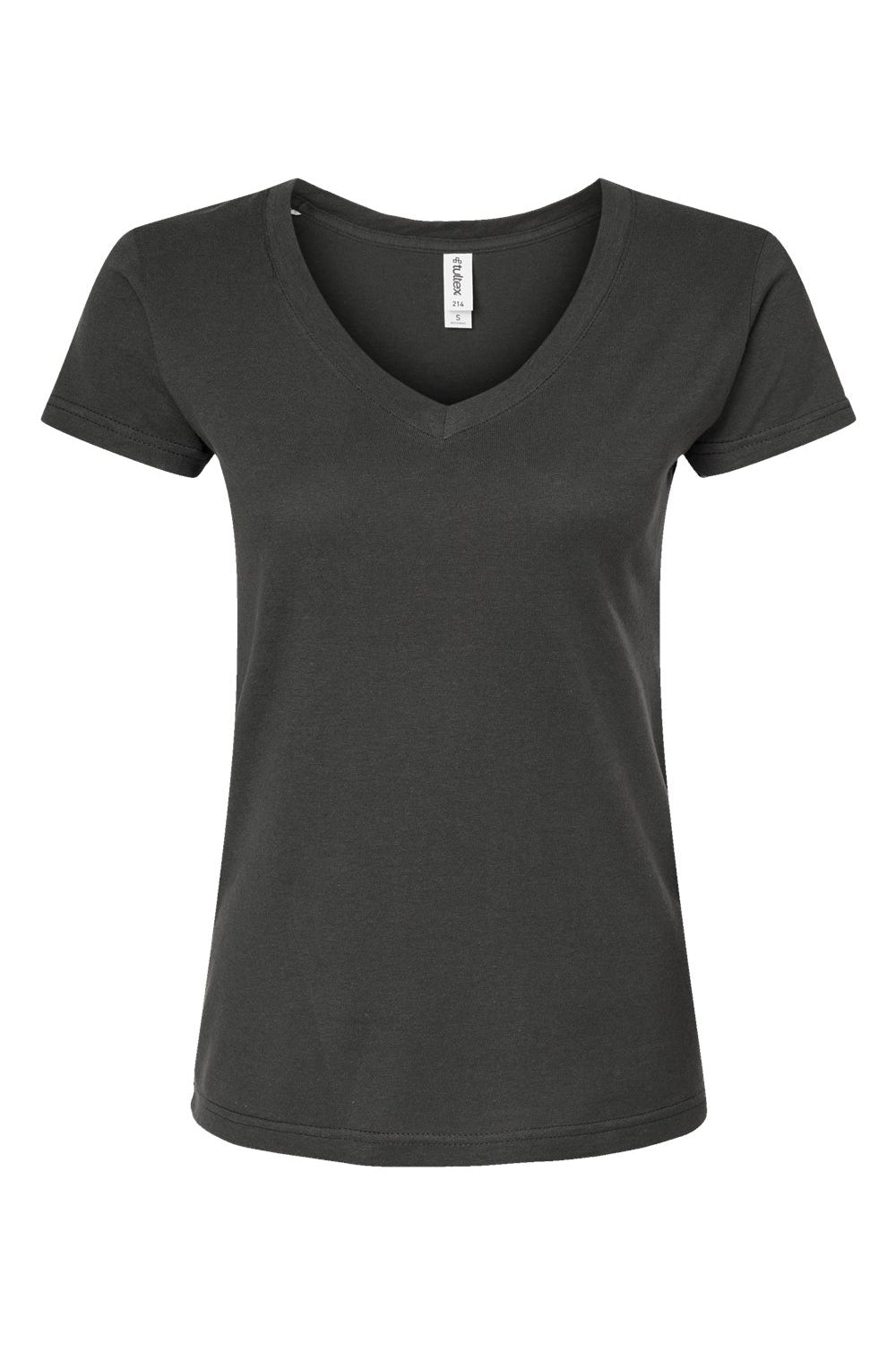 Tultex 214 Womens Fine Jersey Short Sleeve V-Neck T-Shirt Charcoal Grey Flat Front