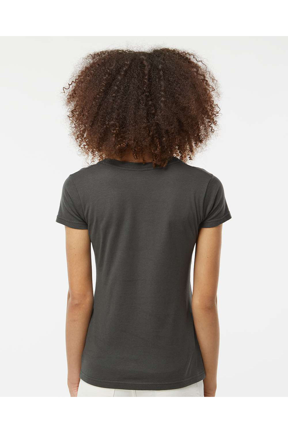 Tultex 214 Womens Fine Jersey Short Sleeve V-Neck T-Shirt Charcoal Grey Model Back