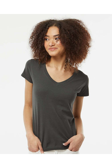 Tultex 214 Womens Fine Jersey Short Sleeve V-Neck T-Shirt Charcoal Grey Model Front