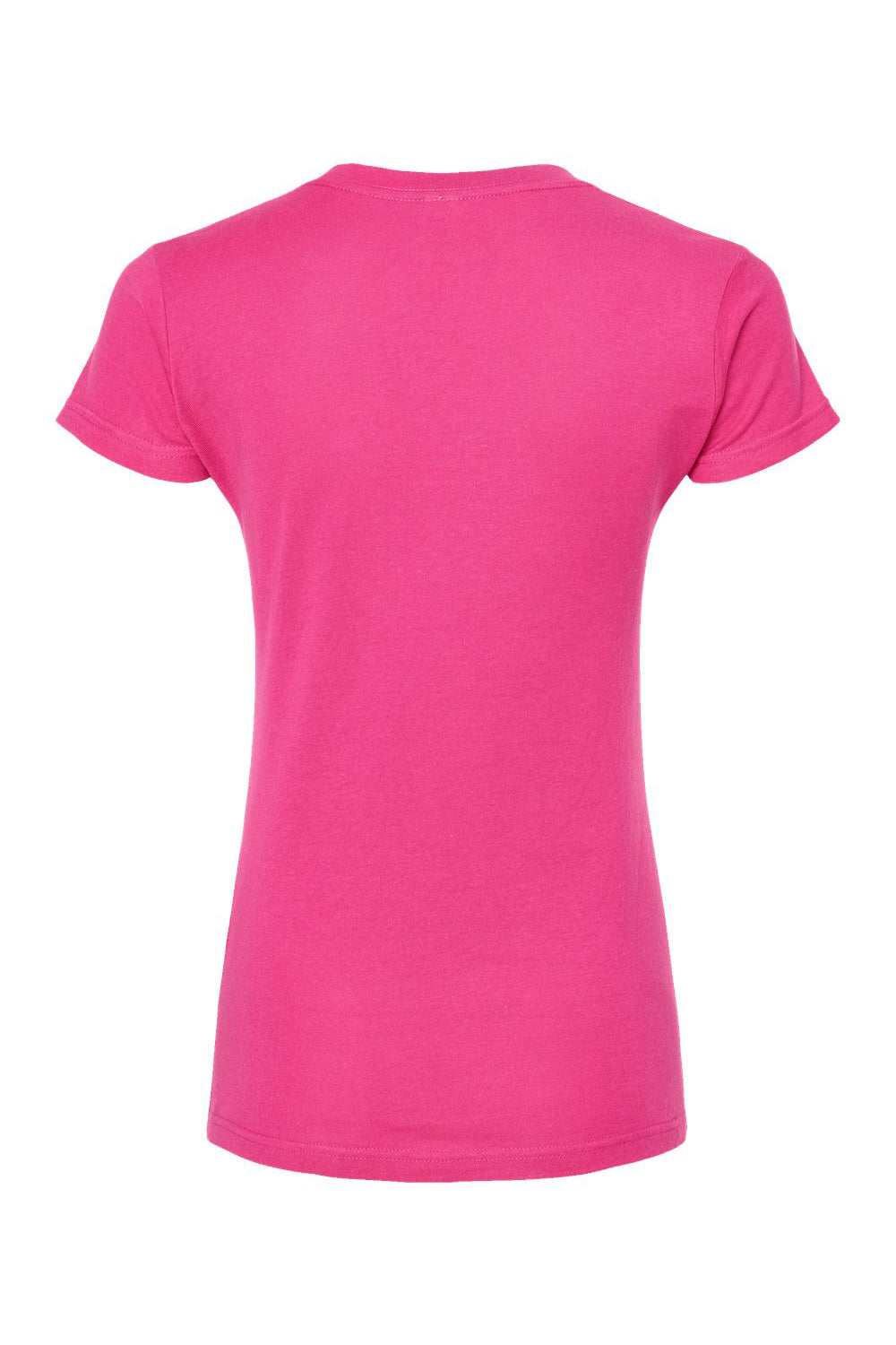 Tultex 214 Womens Fine Jersey Short Sleeve V-Neck T-Shirt Fuchsia Pink Flat Back
