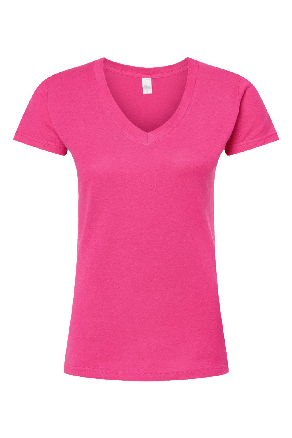 Tultex 214 Womens Fine Jersey Short Sleeve V-Neck T-Shirt Fuchsia Pink Flat Front