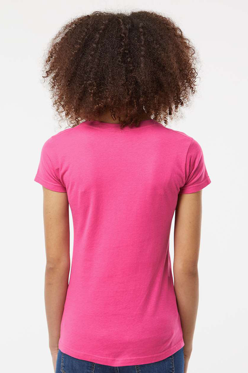 Tultex 214 Womens Fine Jersey Short Sleeve V-Neck T-Shirt Fuchsia Pink Model Back