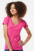 Tultex 214 Womens Fine Jersey Short Sleeve V-Neck T-Shirt Fuchsia Pink Model Front