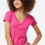 Tultex Womens Fine Jersey Short Sleeve V-Neck T-Shirt - Fuchsia Pink