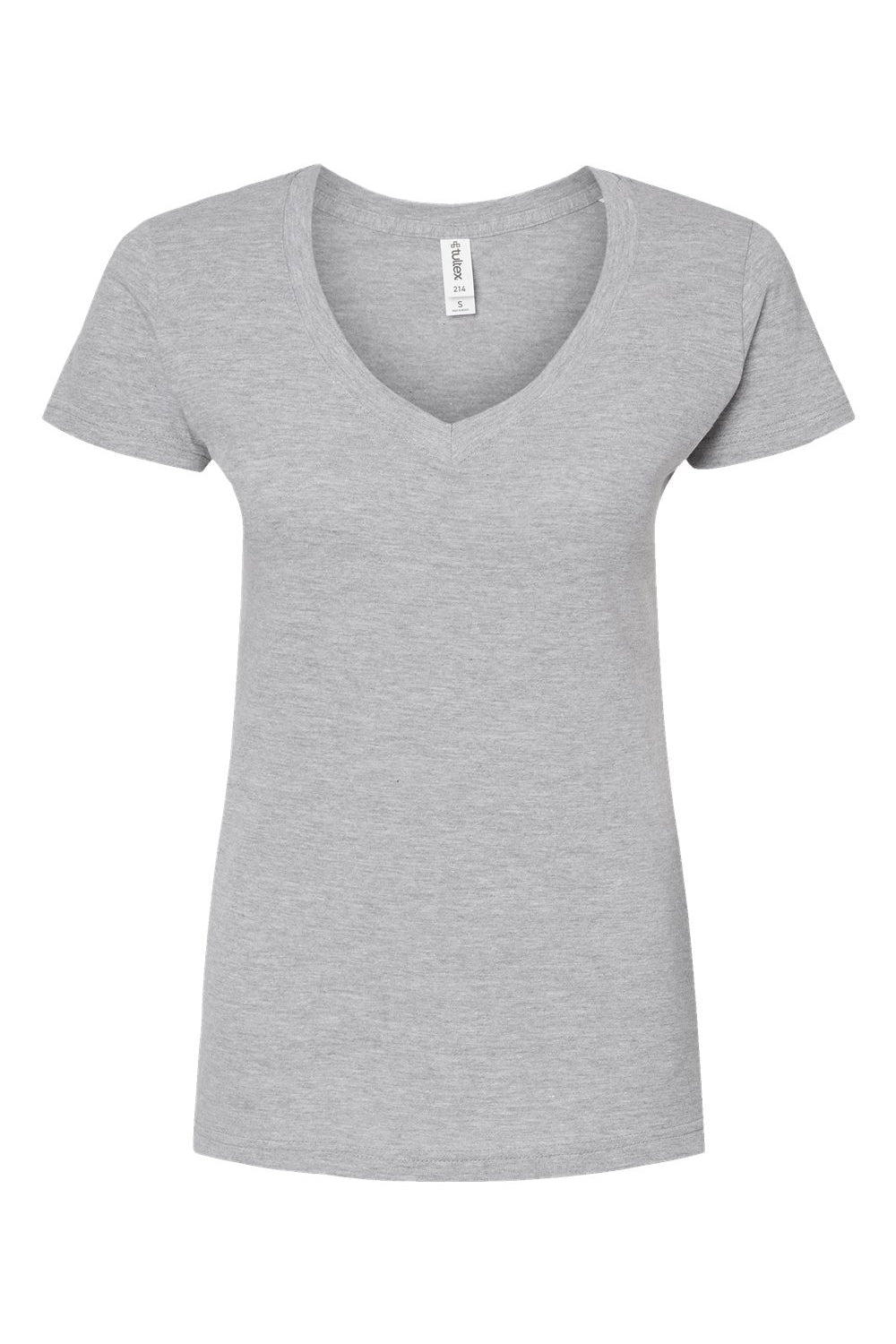 Tultex 214 Womens Fine Jersey Short Sleeve V-Neck T-Shirt Heather Grey Flat Front