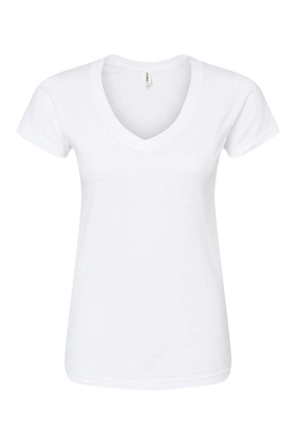 Tultex 214 Womens Fine Jersey Short Sleeve V-Neck T-Shirt White Flat Front