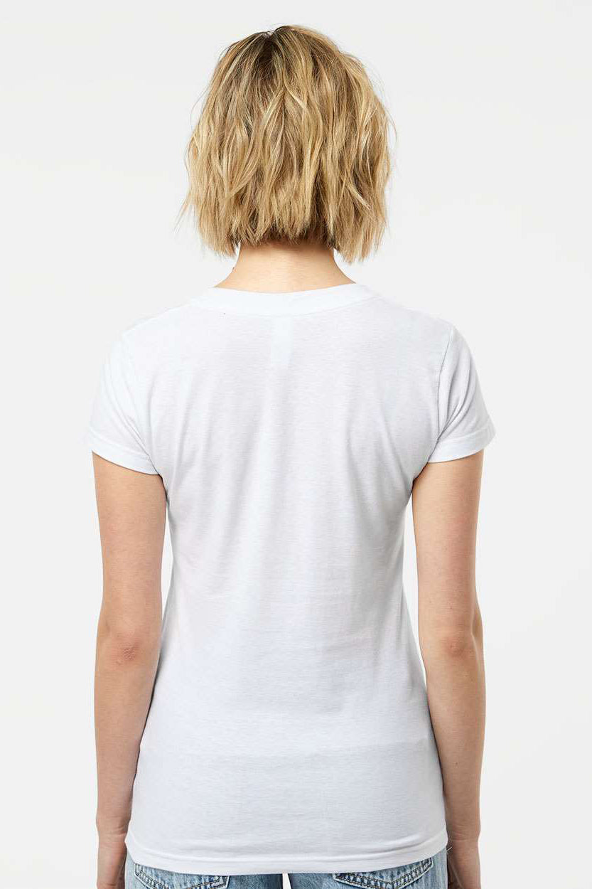 Tultex 214 Womens Fine Jersey Short Sleeve V-Neck T-Shirt White Model Back