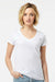 Tultex 214 Womens Fine Jersey Short Sleeve V-Neck T-Shirt White Model Front