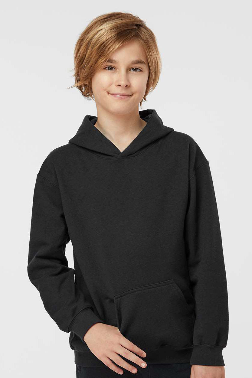 Tultex 320Y Youth Hooded Sweatshirt Hoodie w/ Pouch Pocket Black Model Front