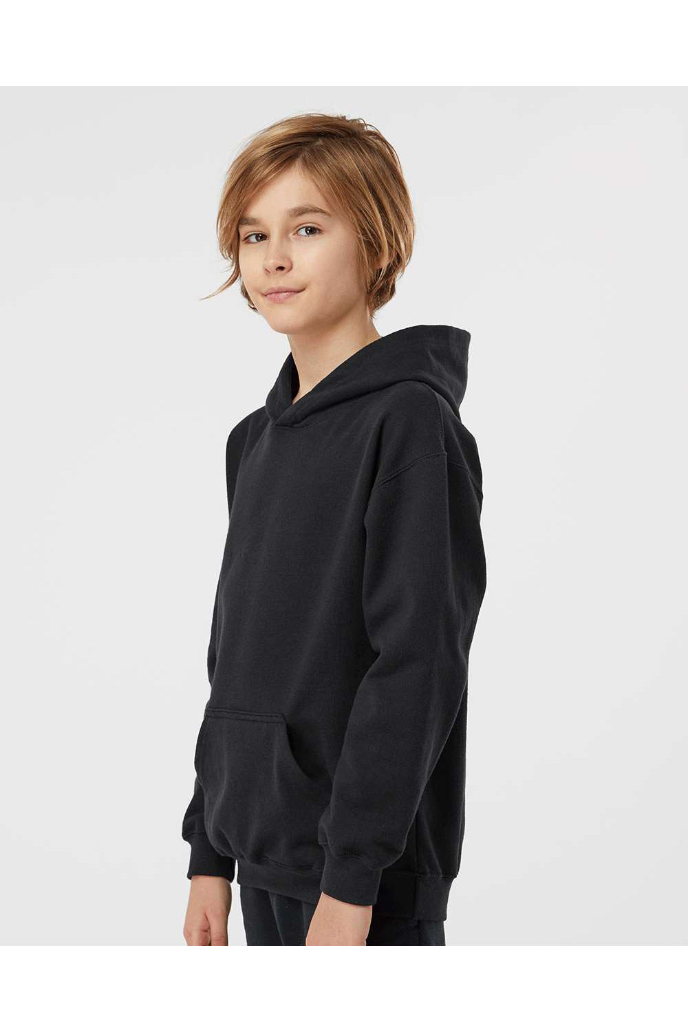 Tultex 320Y Youth Hooded Sweatshirt Hoodie Black Model Side