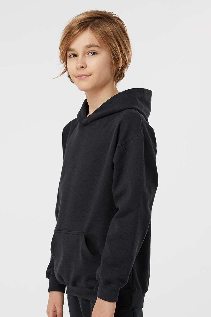 Tultex 320Y Youth Hooded Sweatshirt Hoodie w/ Pouch Pocket Black Model Side