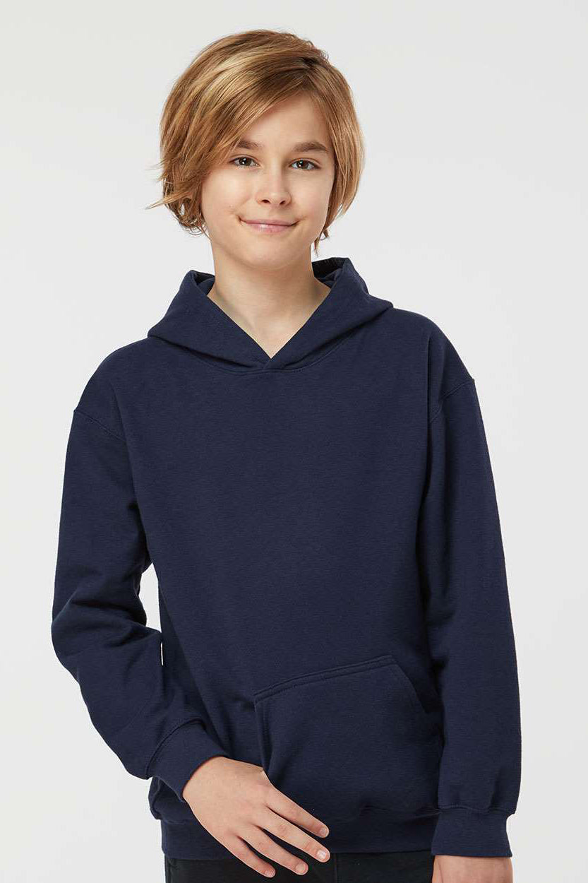 Tultex 320Y Youth Hooded Sweatshirt Hoodie w/ Pouch Pocket Navy Blue Model Front
