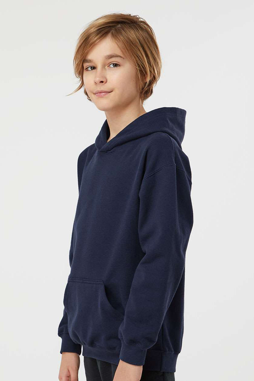 Tultex 320Y Youth Hooded Sweatshirt Hoodie w/ Pouch Pocket Navy Blue Model Side