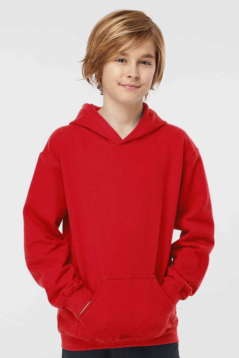 Tultex 320Y Youth Hooded Sweatshirt Hoodie w/ Pouch Pocket Red Model Front